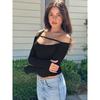 Shemoda Sexy off-Shoulder off-Shoulder Collar Long Sleeves Tops Women's Easiest for Match Stretch Silm Sexy Crop Top Bottoming Short T-shirt