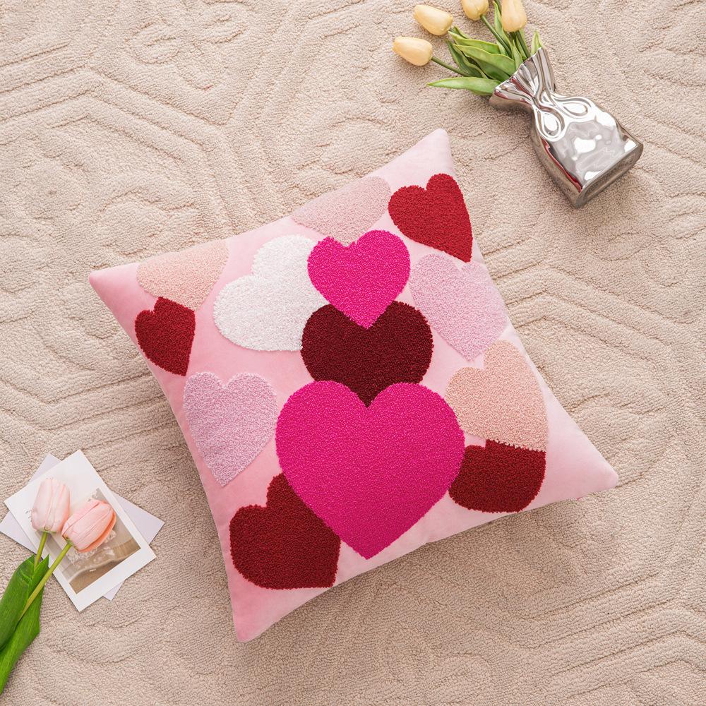Embroidered Love Love Cute Tufted Tassel Geometric Wedding Wedding Pillow Pillow Case Cushion