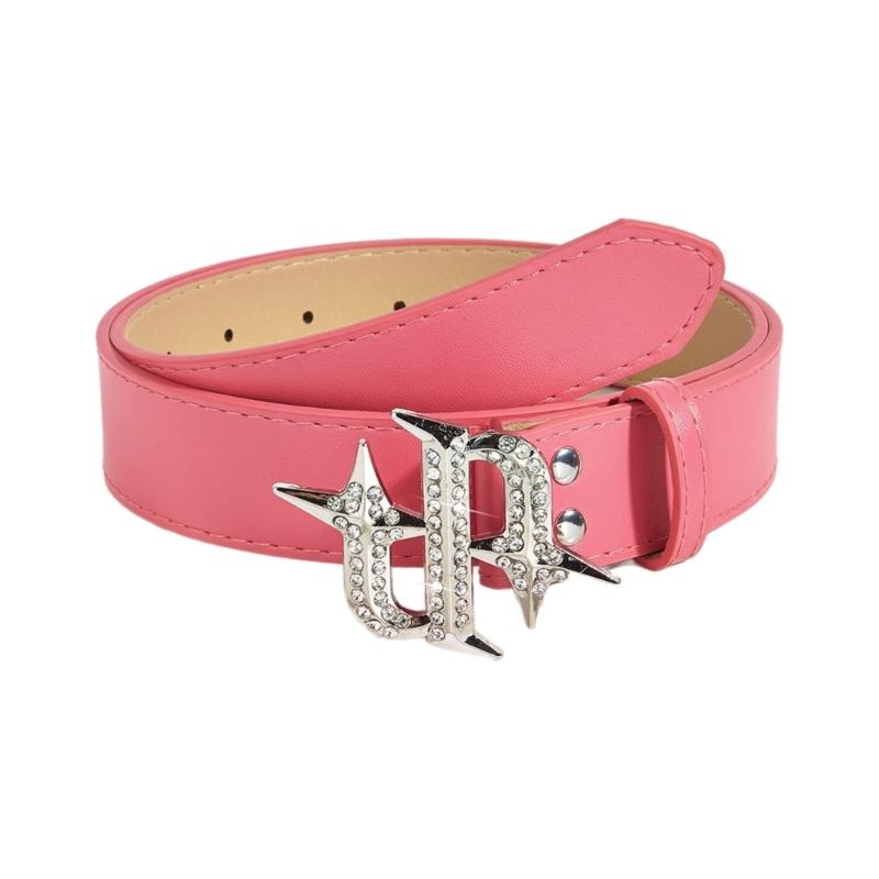 Punk PU Waist Belt for Jean Rock and Roll Hip Hop Studded Belt Waistband Glinting Buckle with Encrusted Rhinestones