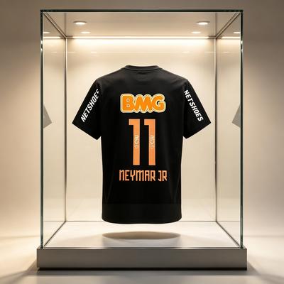 Neymar Retro Fußballtrikot T-Shirt, Herren, Nr. 11 Spieler 3D-Druck, Schwarz Kurzarm Lässig Fußballfan Street Style Herren T-Shirt