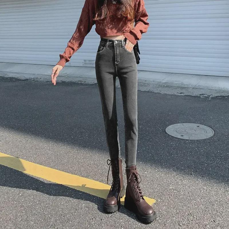 Women's High-Waist Stretch Jeans - Korean Spring Style, Slimming, Versatile, Nine-Point Pencil Fit