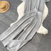 Casual and Fashionable Knit Set for Women New Summer V-Neck Short-Sleeve Sweater Tops and Wide-Leg Pants Two-Piece Sets