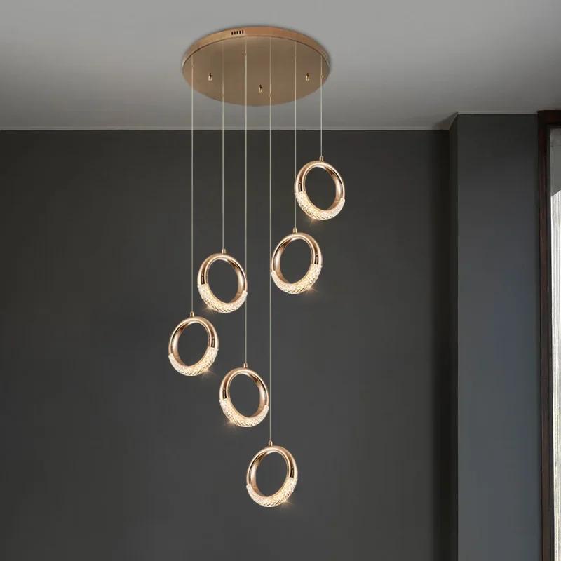 Modern Gold Round large Chandelier duplex villa stair Black chandelier Nordic minimalistchandelier art exhibition hall lamp