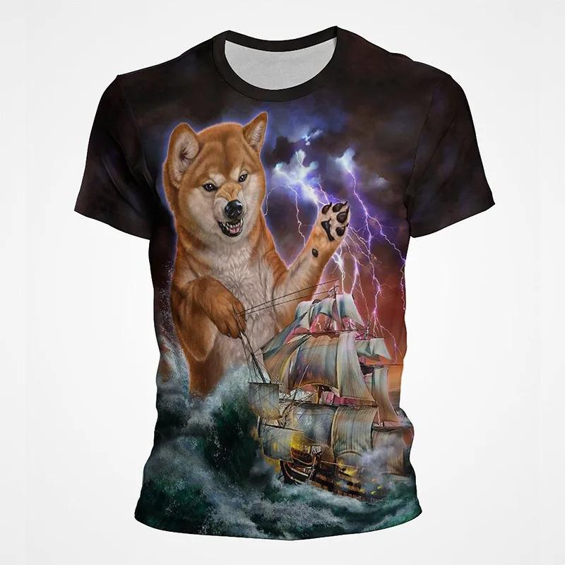 Summer Round Neck 3D Animal Pattern Print Top Fashionable Casual Short Sleeved Men's T-shirts