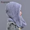 Rabbit fur hood Volume hats for women winter warm novelty knitted fur scarf hat stylish fashionable genuine large female fur hat