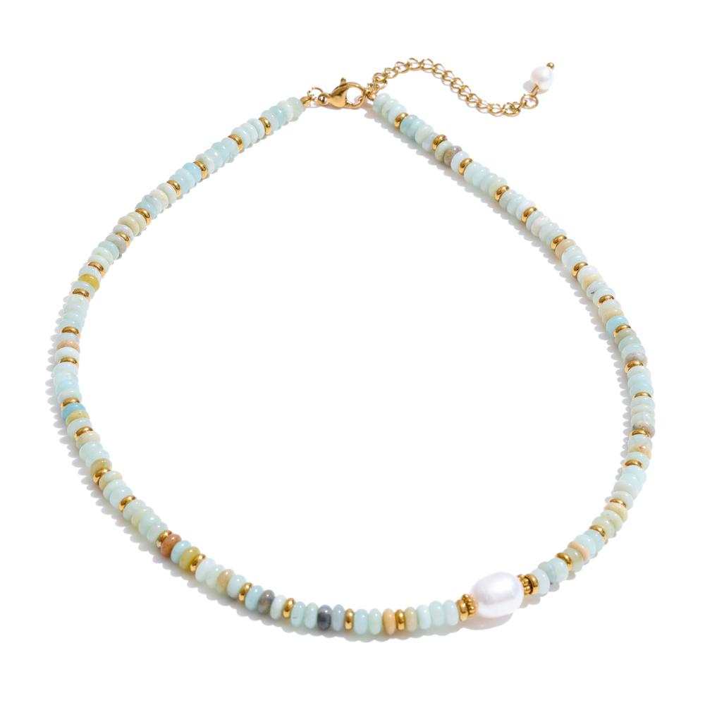 Colorful Natural Stone Beads Handmade Chain Y2K Fashion Necklace for Women Stainless Steel Waterproof Collar Jewelry Gift