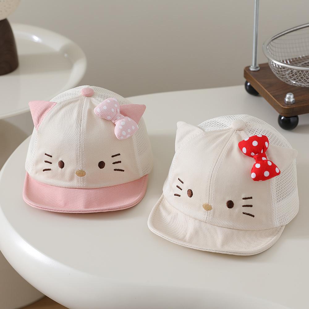 Children's Bow-tie Cat Soft Brimmed Hat With Brim - Sun Hat For Girls' Casual Wear