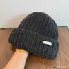 Autumn and Winter Fabric Label Knitted Hat Couple Versatile Street Ear Protection Solid Color Simple High-end Thick Needle Wool Hat