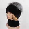Hot Sale Women Winter Real Rex Rabbit Fur Hat Scarf Sets Natural Warm Genuine Silver Fox Fur Rex Rabbit Fur Cap Scarves 2 Pieces