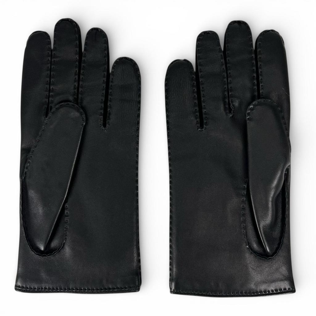 Excellent HERMES gloves Leather gloves with Serie buttons black leather mens Used