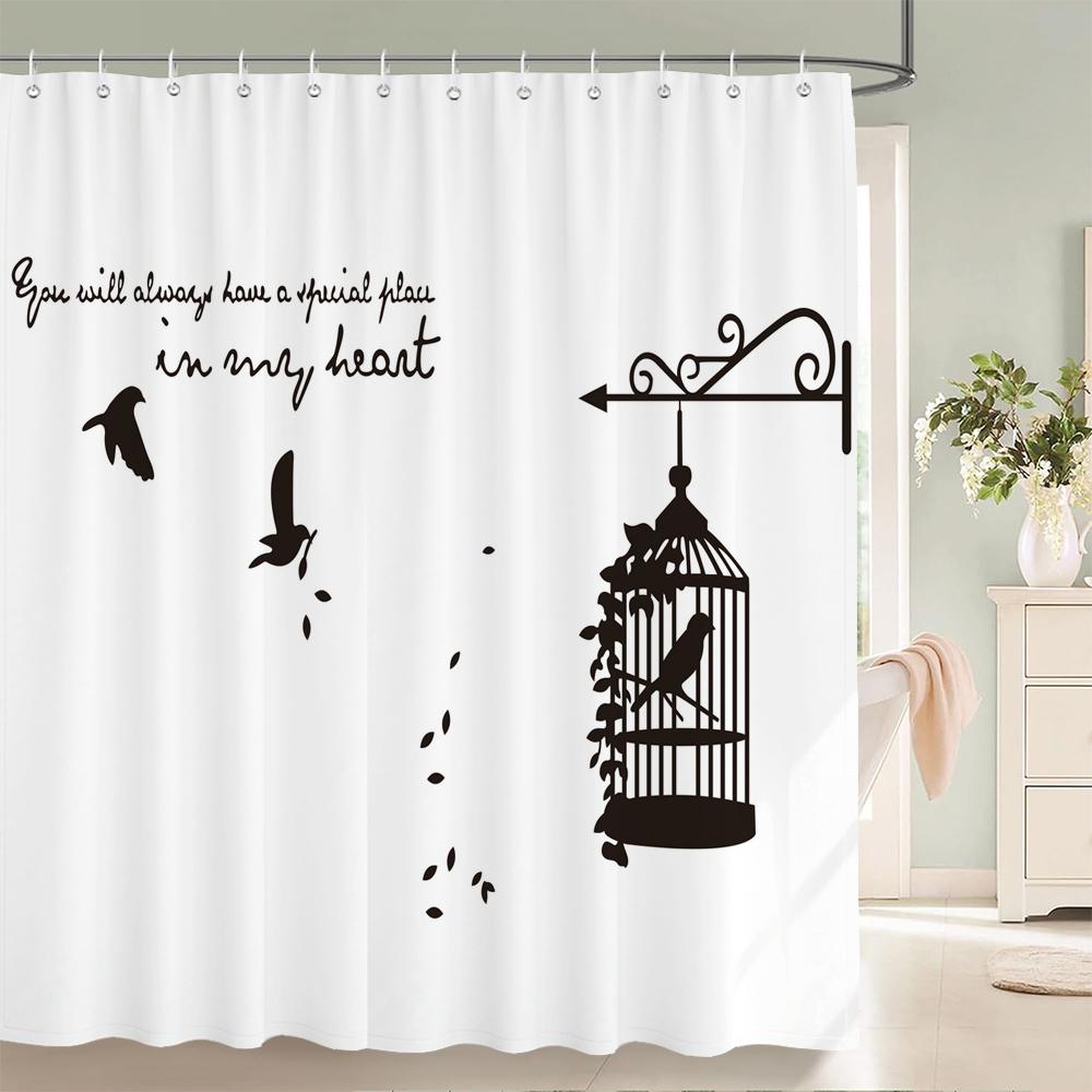 Nordic minimalist art printing Shower Curtain, Waterproof Fabric Flower and leaf Bird pattern Bathroom Curtain for Bathtub Decor