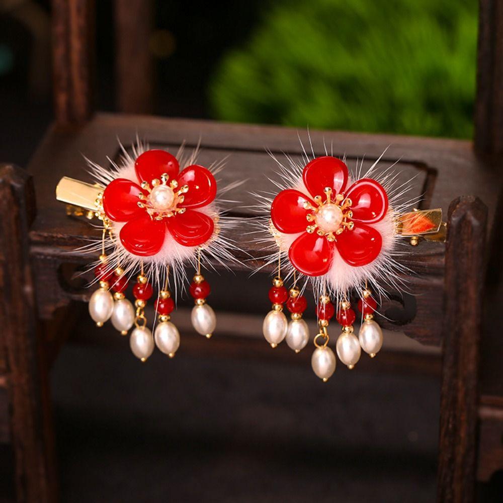 Cute Chinese Style Red Barrettes Tang Suit Ancient Style Hair Clip  Winter