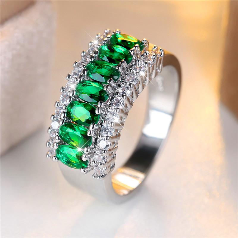 Cute Female Green Zircon Stone Engagement Ring Silver Color Wedding Jewelry For Women