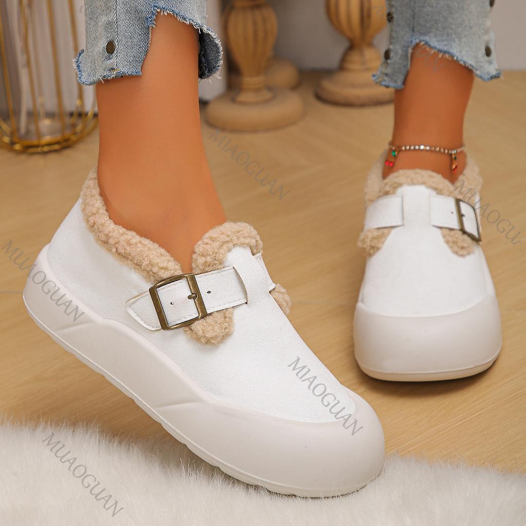 Fashion 2025 Autumn and Winter New Thick Bottom Padded Warm Shoes for Women Casual Slip on Flat Round Toe Short Plush Snow Boots Female
