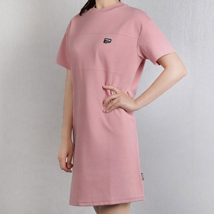 Puma Solid Color Spliced Loose Breathable Casual Sports Short Sleeve Dress Women dresses Pink 595996-14