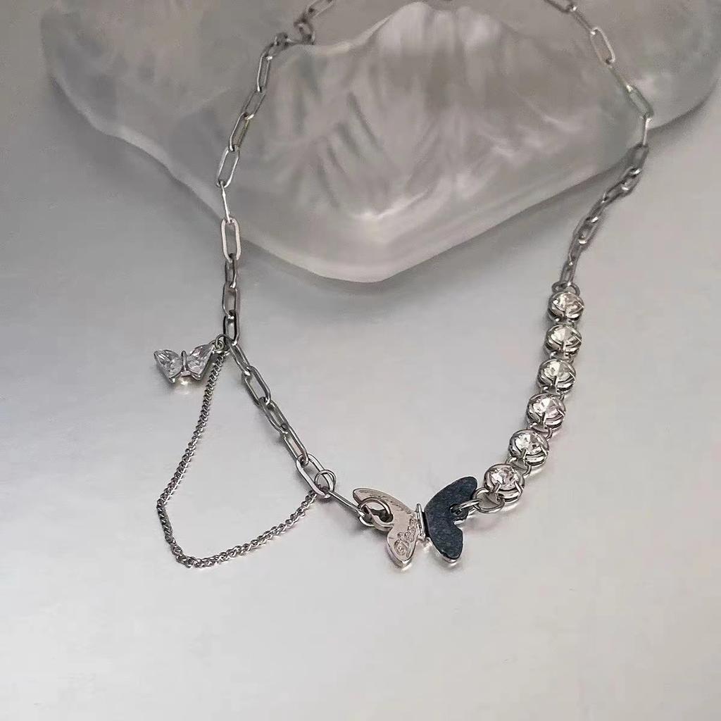 Contrasting Butterfly Titanium Steel Splicing Necklace Summer Premium Niche Accessories Hip Hop Sweet Cool Wind Clavicle Chain