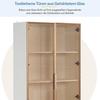 Glass Display Case LED Lighting, Two-Part White, Adjustable Shelves, 2 Drawers, Modern Bookcase Standing Display Case Office Cabinet