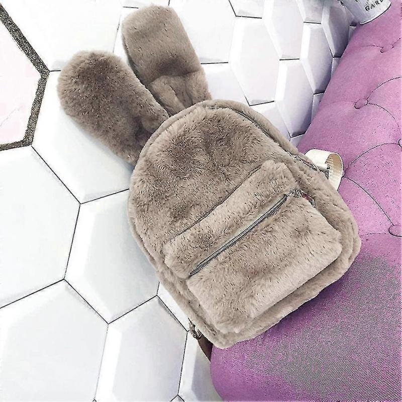 Women's Faux Fur Mini Backpack Cute Rabbit Ear Satchel Shoulder Bag Purse Plush