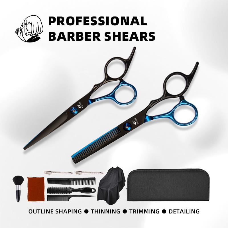 Pro Barber Blue-Black Stainless Steel Thinning Scissors for Hair Salon Stylists