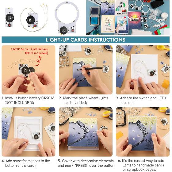 Self-Adhesive Light-Up Units with Warm White LEDs for Card Making,6PCS Light Units with 3LEDs Easy Lights for Making Light-Up Cards,Add Lights To