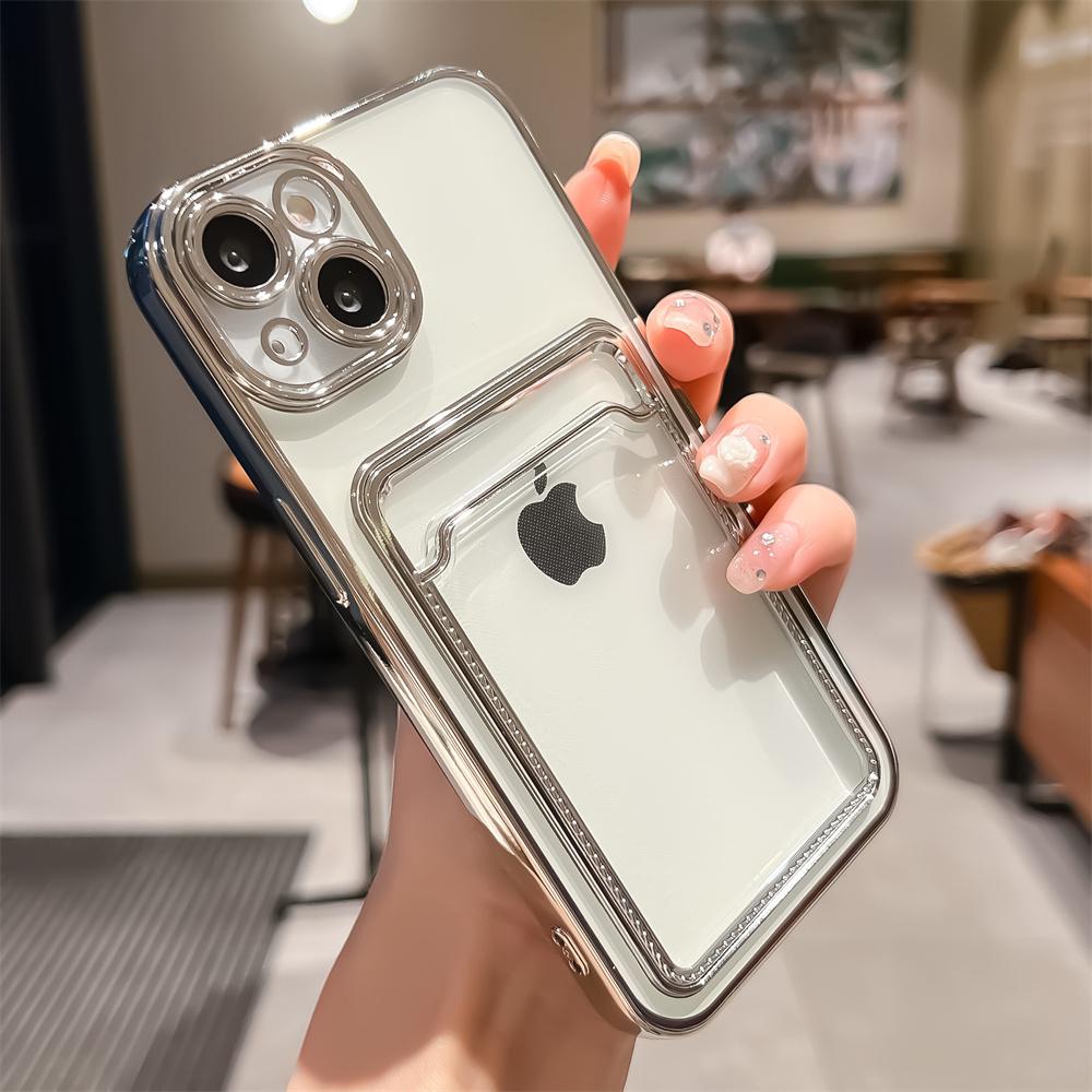 16 Pro Max Photo Pocket Shockproof Silicone Cover For For Iphone 11 12 13 14 15 Electroplated Transparent Card Holder Wallet Case