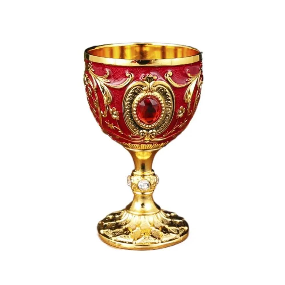 European Style Drink Cup Embossed Vintage Metal Wine Cup Diamond-encrusted Goblet Anti-break Chalice Party