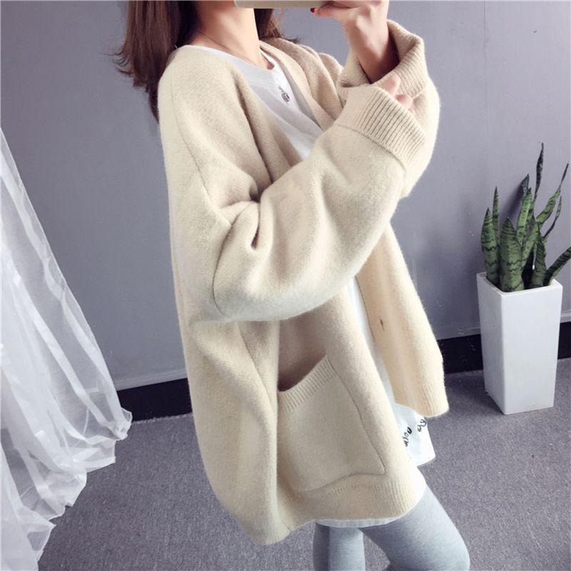 

Knitted cardigan women s spring and autumn new women s clothing thickened lazy wind loose versatile sweater jacket one size fits all