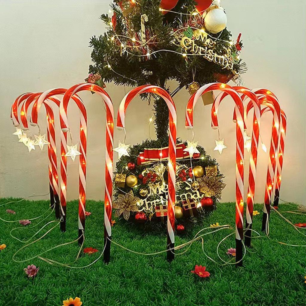 5PCS Solar Candy Cane Lights Outdoor Christmas Decorations Solar Pathway Lights Christmas Decorative Lights