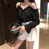 Off Shoulder Blouses Women Ruffles Sexy Party Design Stylish Solid Feminine Leisure All-match Spring Soft Popular Ins