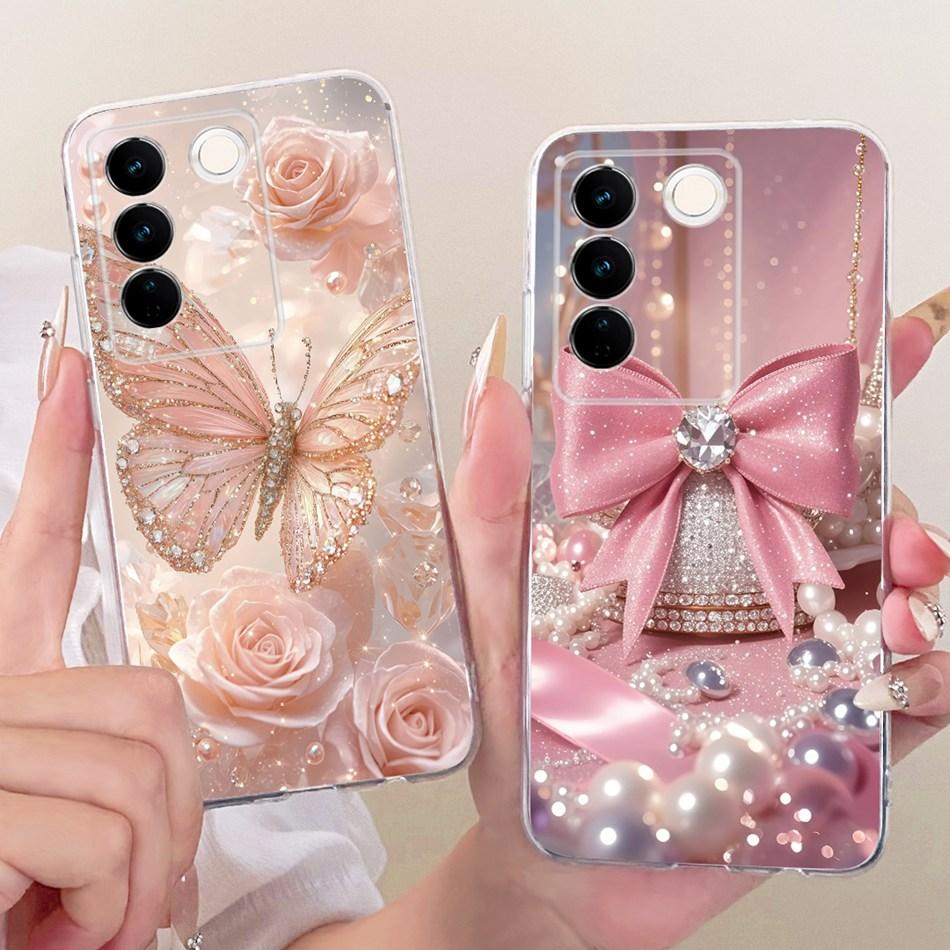For Vivo V27 V27Pro Cute Flower Butterfly Cat Painted Case For Vivo V 27 V27 Pro V2230 V2231 Soft Silicone TPU Phone Cases