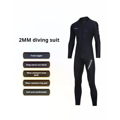 2MM Neoprene Wetsuit Men's One-Piece Diving Suit Spearfishing Surfing Snorkeling Winter Long-Sleeved Thick Thermal Swimsuit