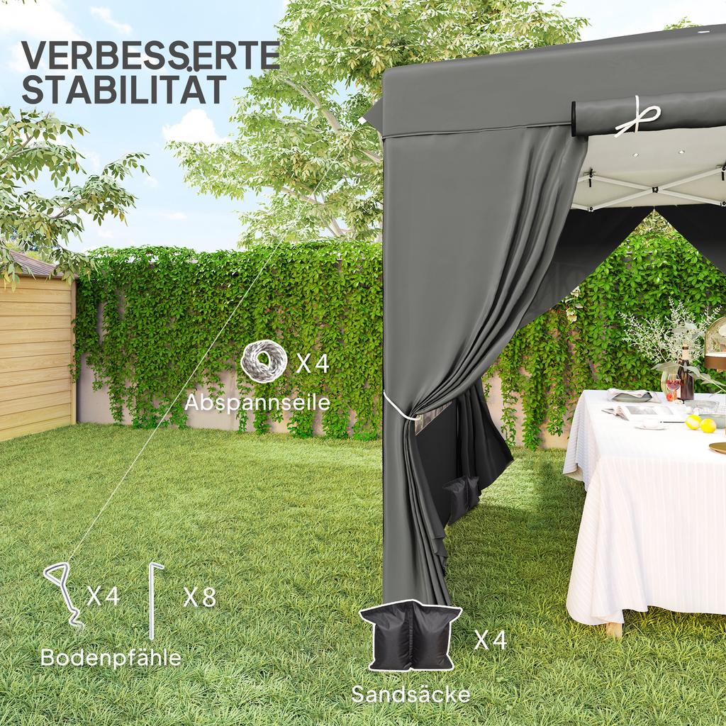 Gazebo Pop-Up 2,5 x 2,5 m con Pareti Laterali e Borsa per il Trasporto, Tenda da Giardino UPF50+ Regolabile in Altezza, Grigio Scuro