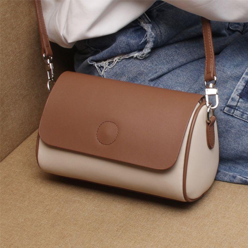 

Cowhide Bag for Women 2025 New Arrival Fashion All-Match Genuine Leather Small round Bag Shoulder Messenger Bag for Women Pillow Bag Women White with Brown small size