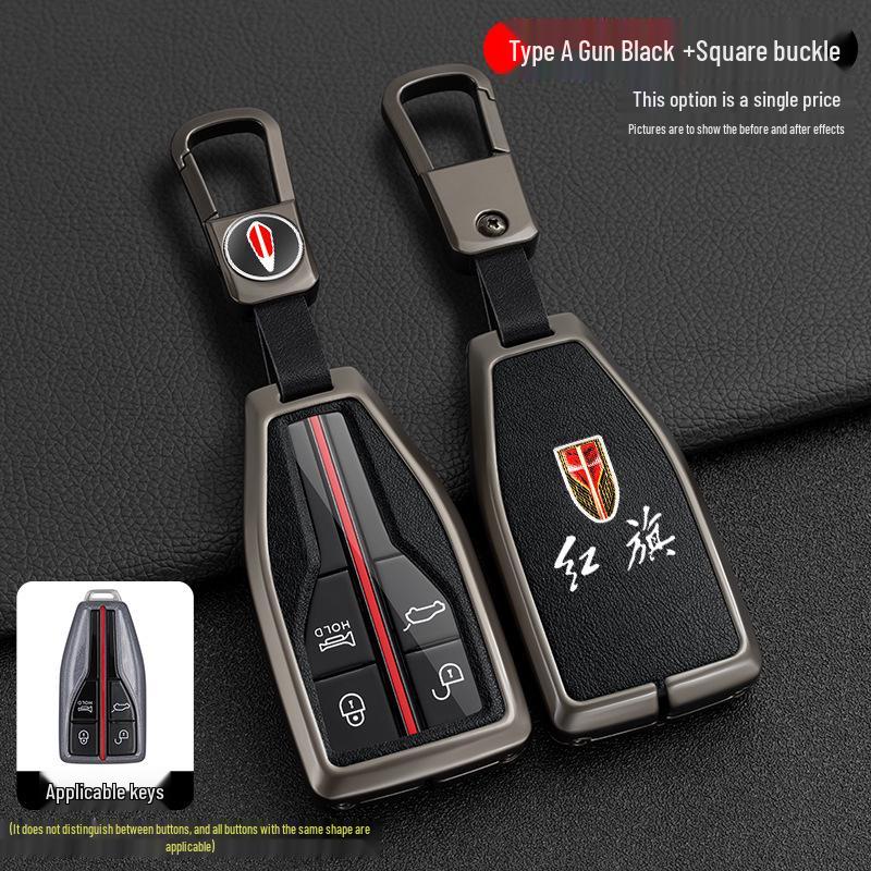 Hongqi H5/H7/HS5/HS7 Auto-Fernbedienung Metall-Leder Schutzschlüsselhülle und Halter.