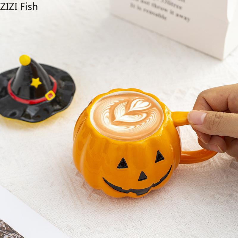 Halloween Pumpkin Porcelain Mugs Water Cup Creative Tableware Coffee Mug Dining Table Afternoon Tea Teacup Fruits Juice Cup
