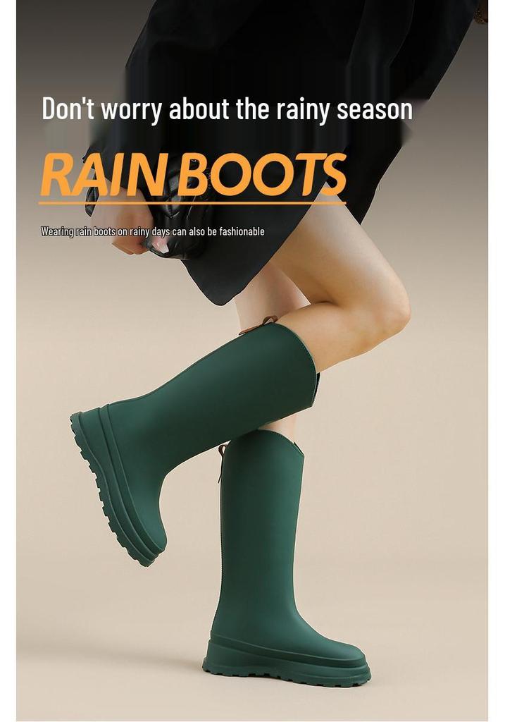 Women's Fashionable Waterproof High-Top Rain Boots: Non-Slip, Plush, Warm, Versatile Outdoor Work Shoes (Korean Style)