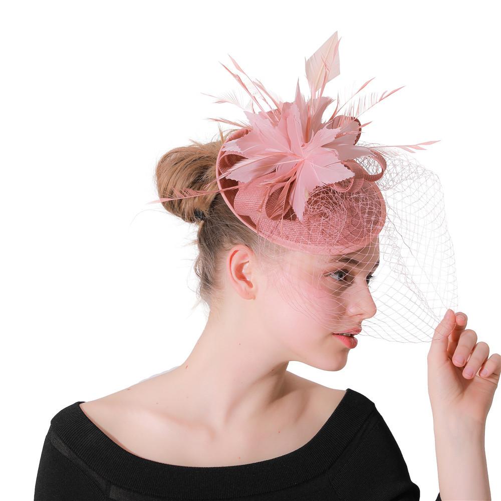 Tiefes Lederpuder Boutique Bankett Netz-Zylinderhut Hanf-Kopfbedeckung Braut Hochzeitskleid Netz Feder