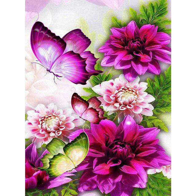 DIY 5D Diamond Painting Butterfly Full Round Drill Diamond Embroidery Flowers Cross Stitch