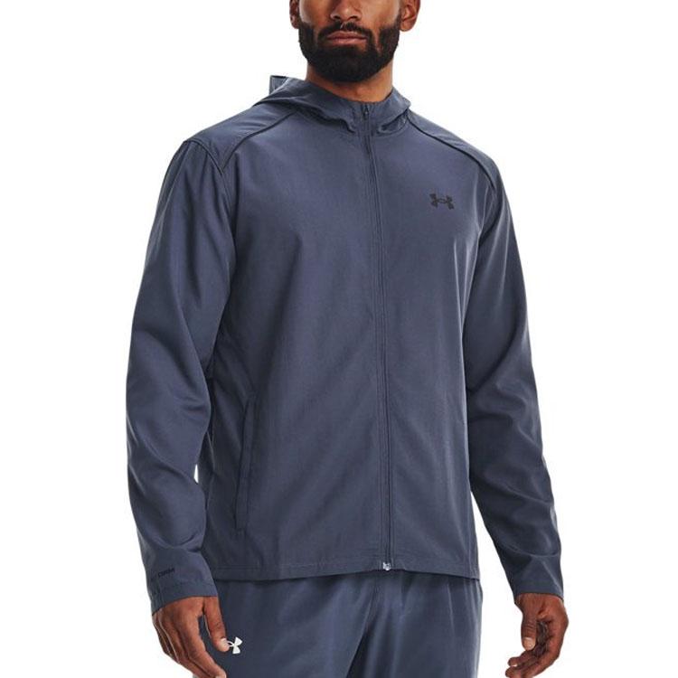 Under Armour Storm Logo Printed Hooded Running Jacket Men Jacket Gray 1376795-044