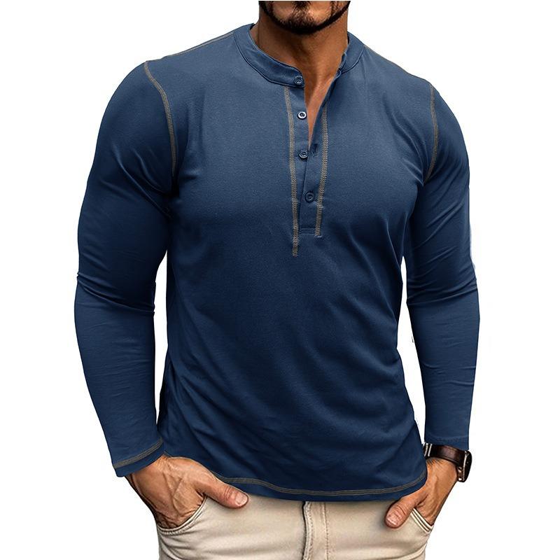 Men S Long Sleeve Round Neck Color Block Vintage T Shirt