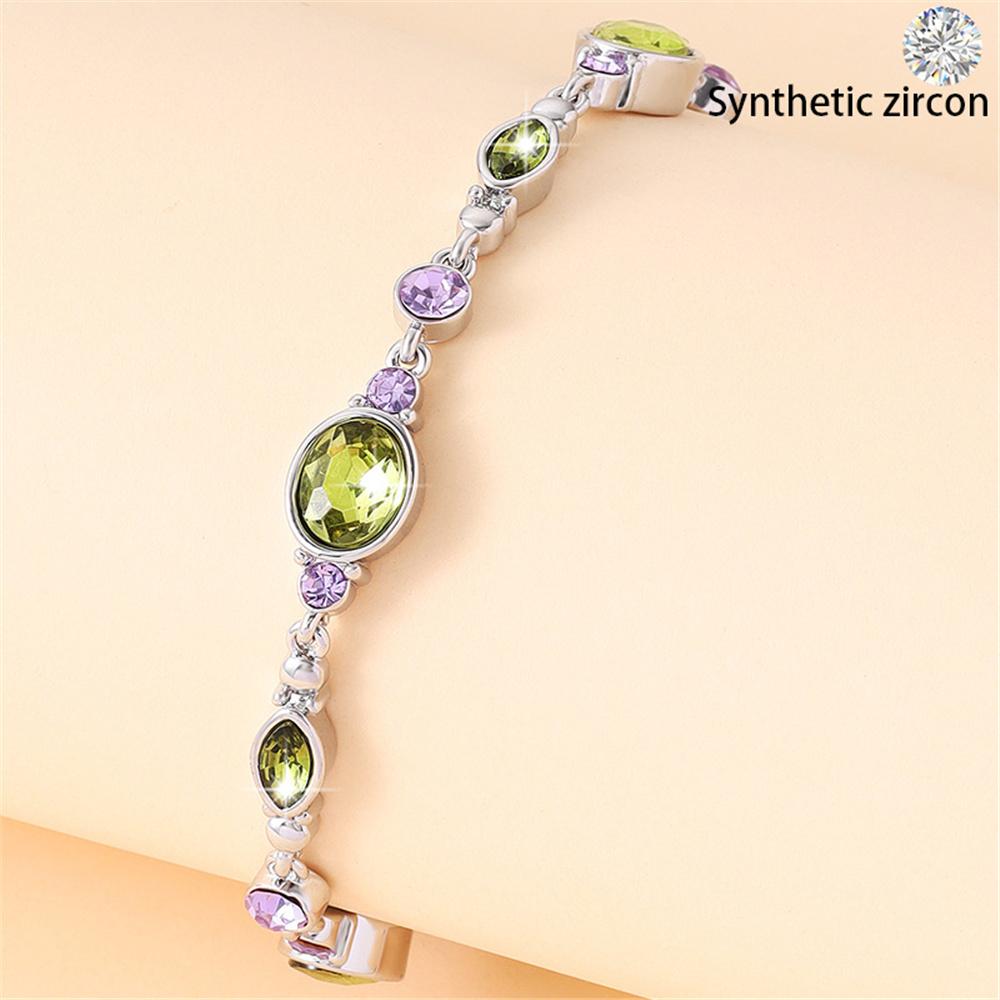 Charm Female Olive Green Purple Zircon Stone Round Bracelet Gold Silver Color Adjustable Wedding Jewelry For Women