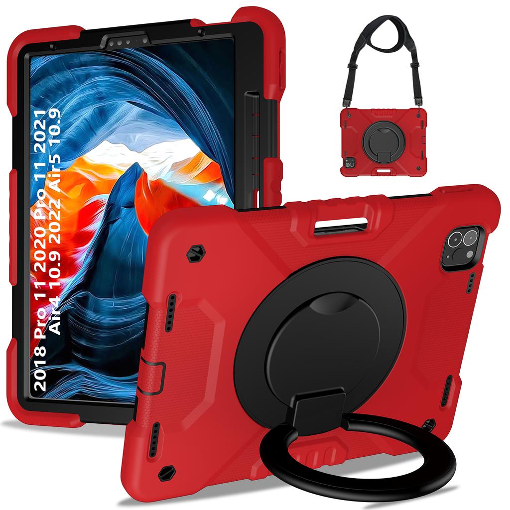 Rotatable Stand Armor Case Universal for iPad Air 4 5 10.9 Pro11 2018-2022 Hybrid Cover With Portable Handle Grip Shoulder Strap