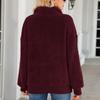 New Autumn Women's Round Neck Long-sleeved Pullover Zipper Medium and Long Solid Color Plush Splicing Sweater