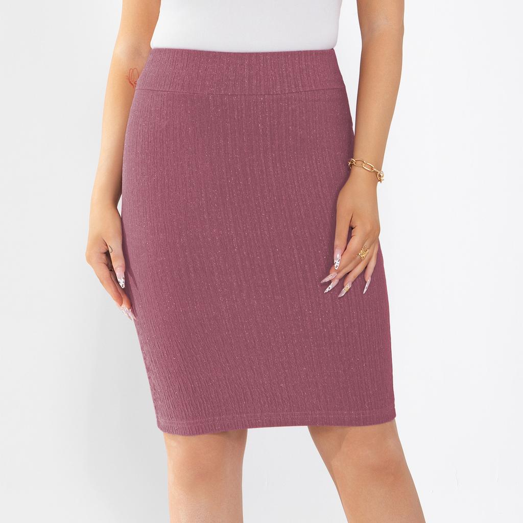 Women High Waist Bodycon Midi Skirt Sparkly Glitter Ribbed Casual Slim Fit Party Skirt