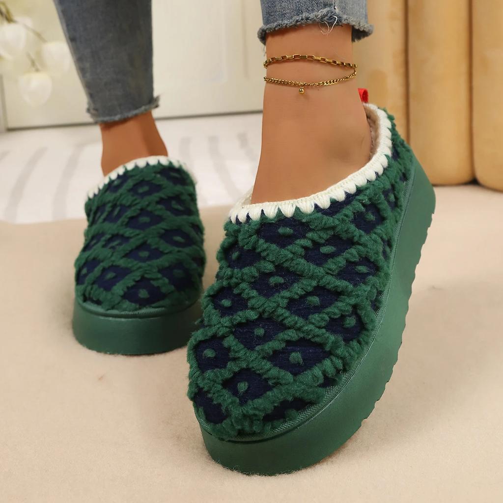 Fashion 2025 Winter Snow Boots Women Thick Bottom Warm Outdoor Canvas Plaid Decorative Lace-Up Boots Round Toe Comfortable Boots Women