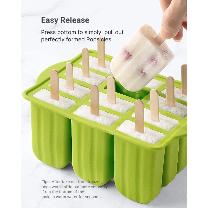 Ferramentas de sorvete DIY de verão com palitos de madeira Moldes de picolé de silicone Acessórios de cozinha Lanches para matar a sede para crianças