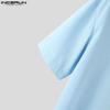 INCERUN Oversized Men Tie Neck Solid Color Buttons Casual Shirts