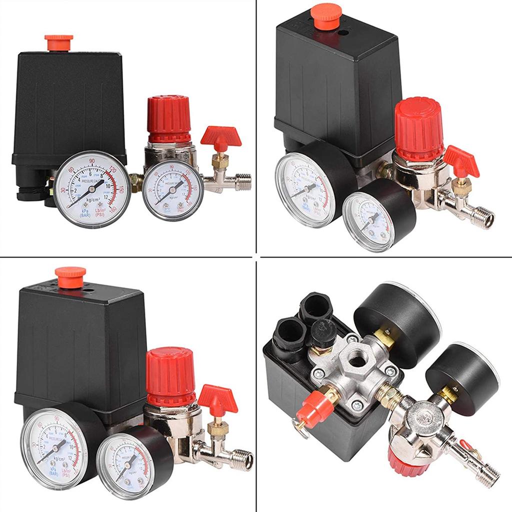 New Air Compressor Parts 90-120PSI Pressure Switch 4 Port Manifold Regulator Gauges 220-380V Aluminum Control Valve with Gauge