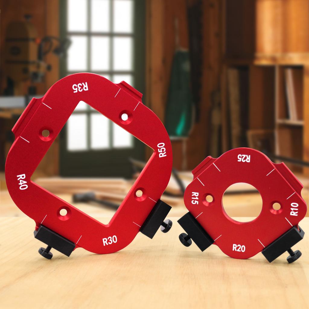 Aluminum Round Corner Radius Template Set - Router Table Jig for Woodworking, Arc Cutting Aid with Removable Clip, Sizes R10-R50