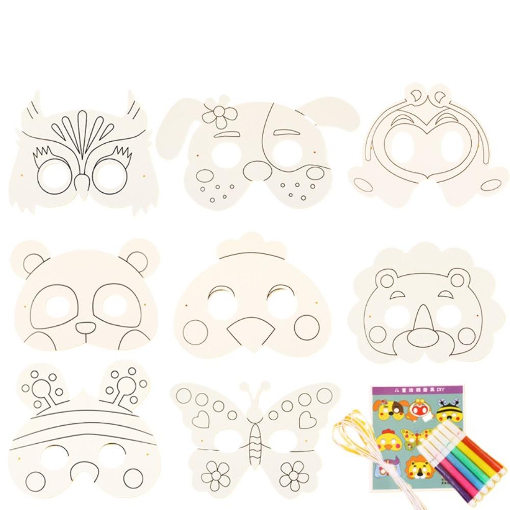 

8Pcs Cartoon Animal Painting Masks Diy Color Kindergarten Graffiti Coloring Crafts Toys Children Creative Hand-Painted Fun Toys